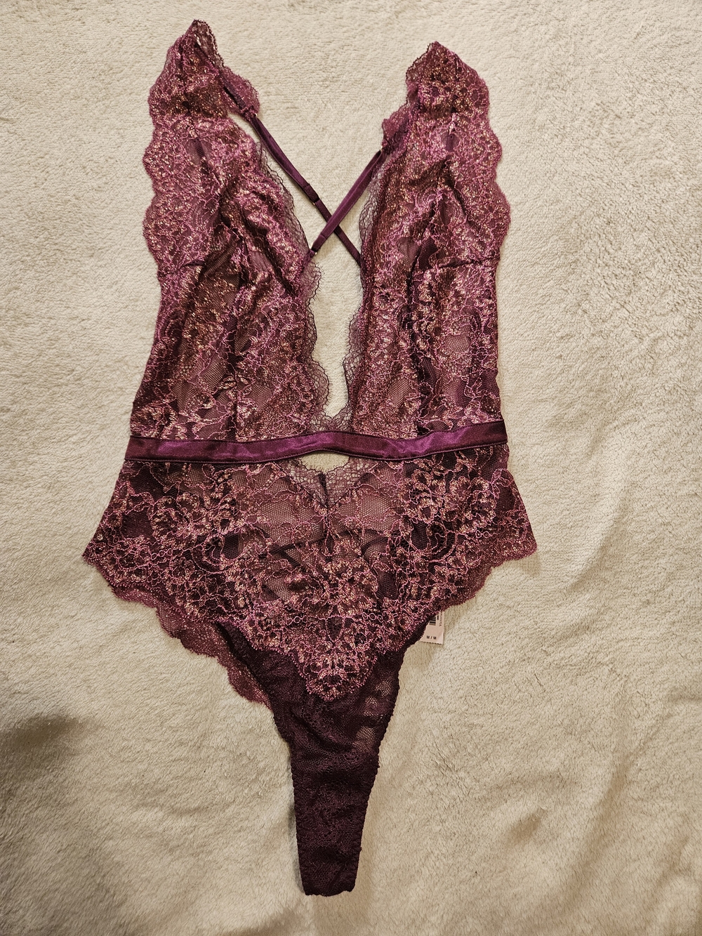 Victoria's Secret Plum Lace Plunge Teddy Bodysuit